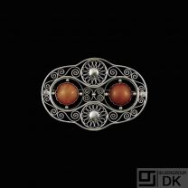 Jacob Andreas Bödewadt. Danish Silver Brooch with Amber.