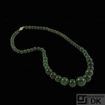 Jadeite Bead Necklace with Gold plated Clasp.