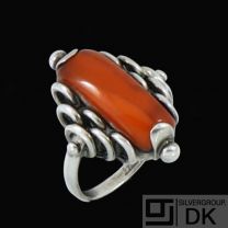 R. Rasmussen. Danish Art Nouveau Silver Ring with Amber.