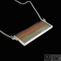 Lise Mayer. Danish Sterling Silver Pendant with Landscape Agate.