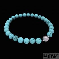 LUND - Copenhagen. Turquoise Bead Necklace with Sterling Silver Ball Clasp.