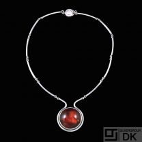 N. E. From - Denmark. Sterling Silver Necklace with Amber Pendant. 1960s
