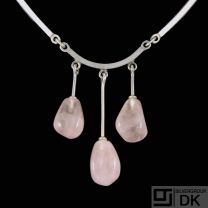 N.E. From - Denmark. Sterling Silver Necklace with Rose Quartz. 1960s.