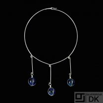 Bent Knudsen - Denmark. Sterling Silver Neck Ring with Blue Glass Ball-Pendants. 1960s