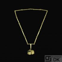 Stig Friis Rasmussen - Copenhagen. Modern 14k Gold Necklace with Tourmaline Crystal.