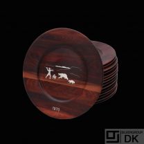 Robert Dalgas Lassen. Set of 15 Rosewood Charger Plates with Inlaid Sterling Silver - 1970-1984.