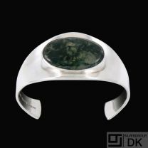 Bent Knudsen - Denmark. Sterling Silver Bangle with Moss Agate #19. 1960s
