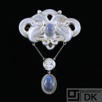 Grann & Laglye. Art Nouveau Silver Brooch with Moonstones.