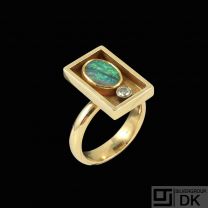 Ole Waldemar Jacobsen. 14k Gold Ring with Opal and Diamond.