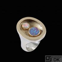 Ole Waldemar Jacobsen. Sterling Siver Ring with 18k Gold and Opals.