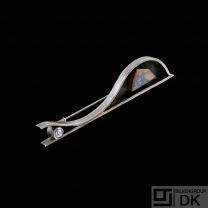 Ole Waldemar Jacobsen. Sterling Silver & gold Brooch with Opal and diamond 0.15ct.