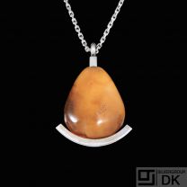 Danish Sterling Silver Necklace / Pendant with Amber.
