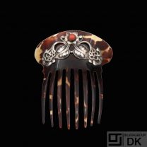 Rare Antique Georg Jensen Hair Comb with Silver and Coral. 1904-08 Hallmarks.
