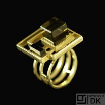 Bent Knudsen - Denmark. 14k Gold Ring with Smoky Quartz - 1960s