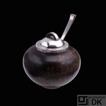 Royal Copenhagen - A.F. Rasmussen. Stoneware Jar with Sterling Silver Lid and Spoon.