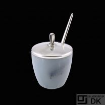 Royal Copenhagen - E. Dragsted. Stoneware Jar with Sterling Silver Lid & Spoon.