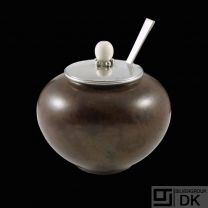 Royal Copenhagen - Hans Hansen.  Stoneware Jar with Sterling Silver Lid & Spoon.