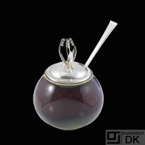Royal Copenhagen - Hingelberg.  Stoneware Jar with Sterling Silver Lid & Spoon.