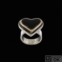 Royal Copenhagen / A. Michelsen. Porcelain and Sterling Silver Heart Ring - black.