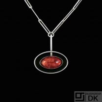 N.E. From - Denmark. Sterling Silver Necklace / Pendant with Amber. 1960s