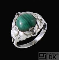 Evald Nielsen 1879 - 1958. Art Nouveau Sterling Silver Ring with Malachite.