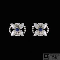 Georg Jensen. Sterling Silver Ear Clips of the Year 1998 with Lapis Lazuli - Heritage.