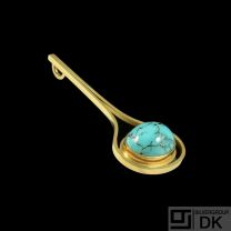 Sven Haugaard - Denmark. 18k Gold Pendant with Turquoise. 1960s