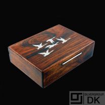Rio Rosewood Box with Inlaid Sterling Silver 'Swan Motif'- Denmark - 1960s