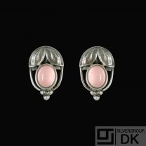 Georg Jensen. Sterling Silver Ear Clips Of The Year 2003 with Rose Quartz - Heritage