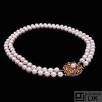 Viggo Wollny. Two-Strand Pearl Necklace with 18k Gold Diamond Lock.
