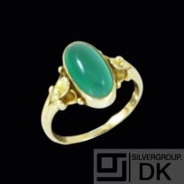 Georg Jensen. 18k Gold Ring with Green Agate #23. 1904-08 Hallmarks