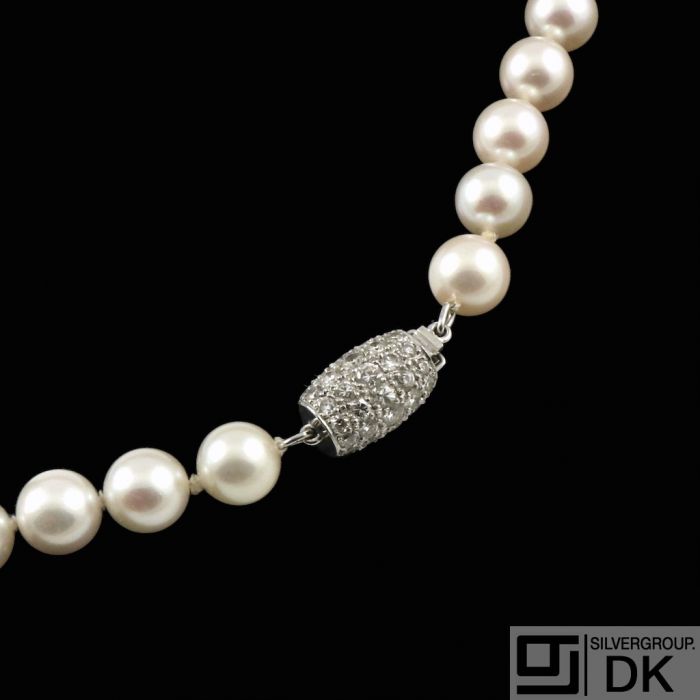 SOLD - Art Deco Graduated Cultured Pearl Necklace On 9ct White Gold & Diamond  Clasp