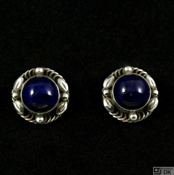 Georg Jensen. Sterling Silver Screw Back Earrings with Lapis Lazuli #39B