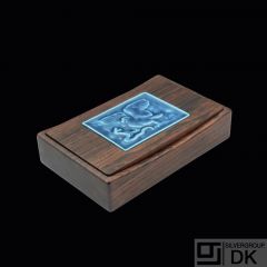 Royal Copenhagen / Knud Kyhn. Solid Rosewood Box with blue Ceramic #21797.