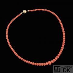 Coral Bead Necklace with Gold Plated Ball Clasp.