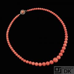Coral Bead Necklace with filigree sterling silver Clasp.
