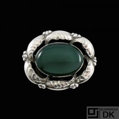 Georg Jensen. Sterling Silver Brooch with Green Agate #130.