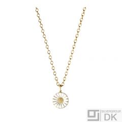 Georg Jensen. Gold Plated Sterling Silver DAISY Pendant with white Enamel - 11mm.
